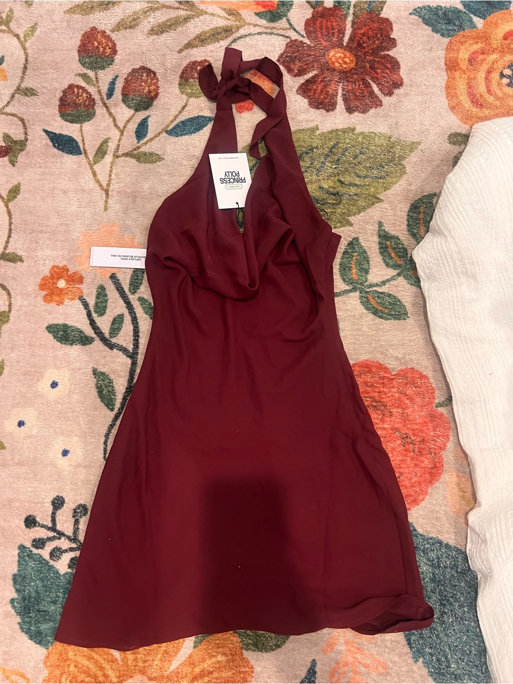 Princess Polly Wine Halter Cowl Mini Dress